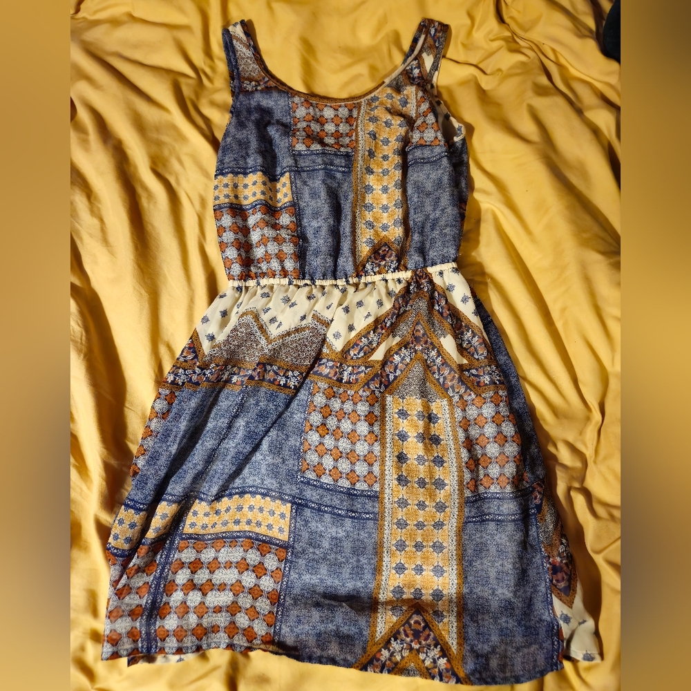 Womens Patchwork Sleeveless Dress XS